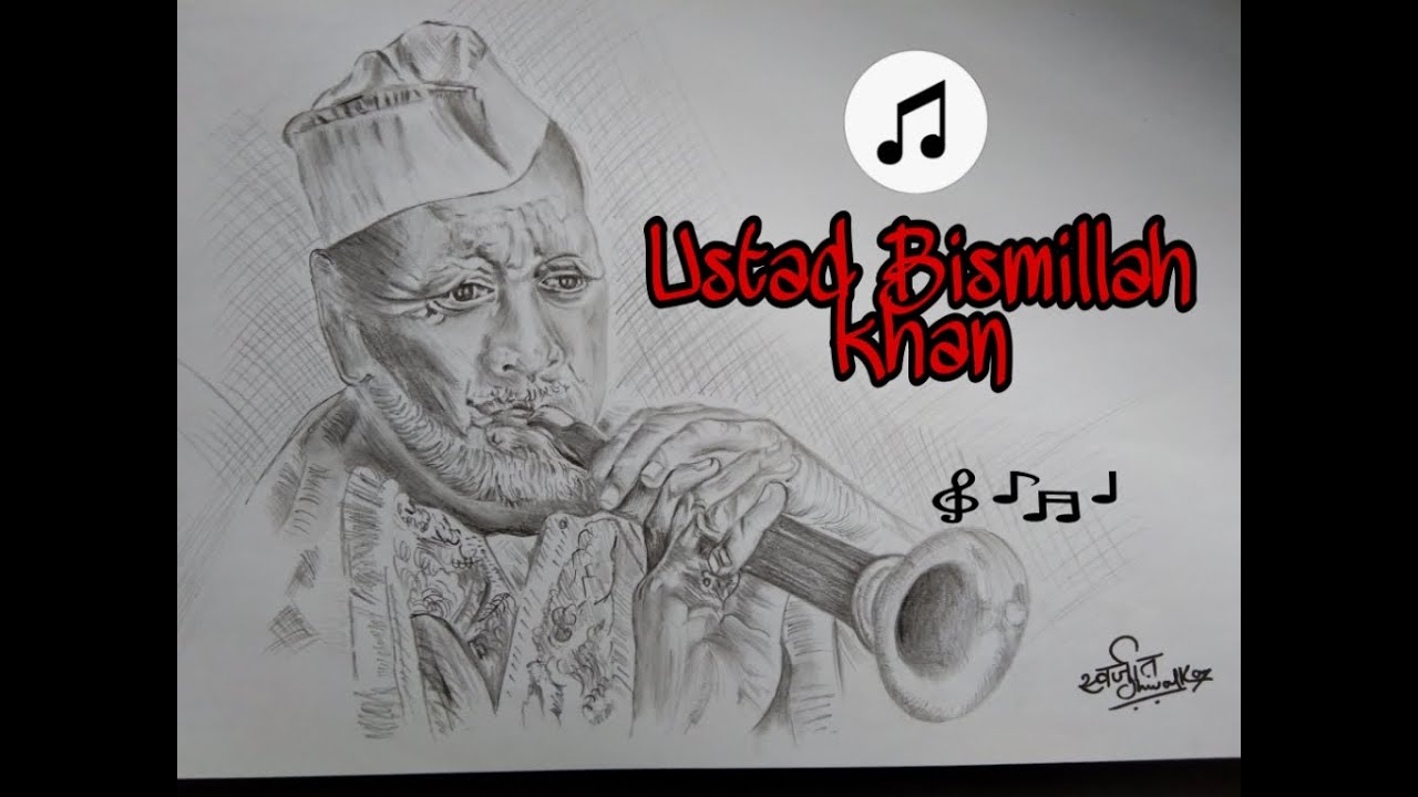 How to draw ustad bismillah khan  shehnai  YouTube