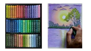 Melukis sunset dengan crayon- Sunset scenery painting with oil pastel-oil pastel drawing