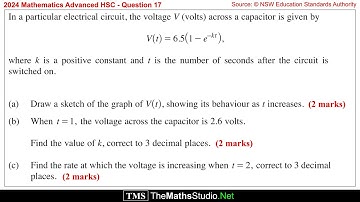 2024 Maths Advanced HSC Q17 Graph negative exponential function & solve related decay worded problem