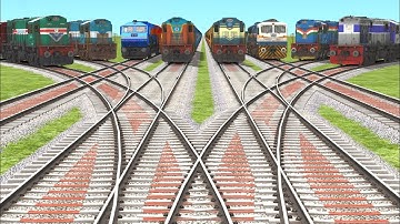 8 TRAINS FAST RUNNING ON DOUBLE V FORKED RAILROAD | V Shape Forked Tracks🔻Diesel Trains