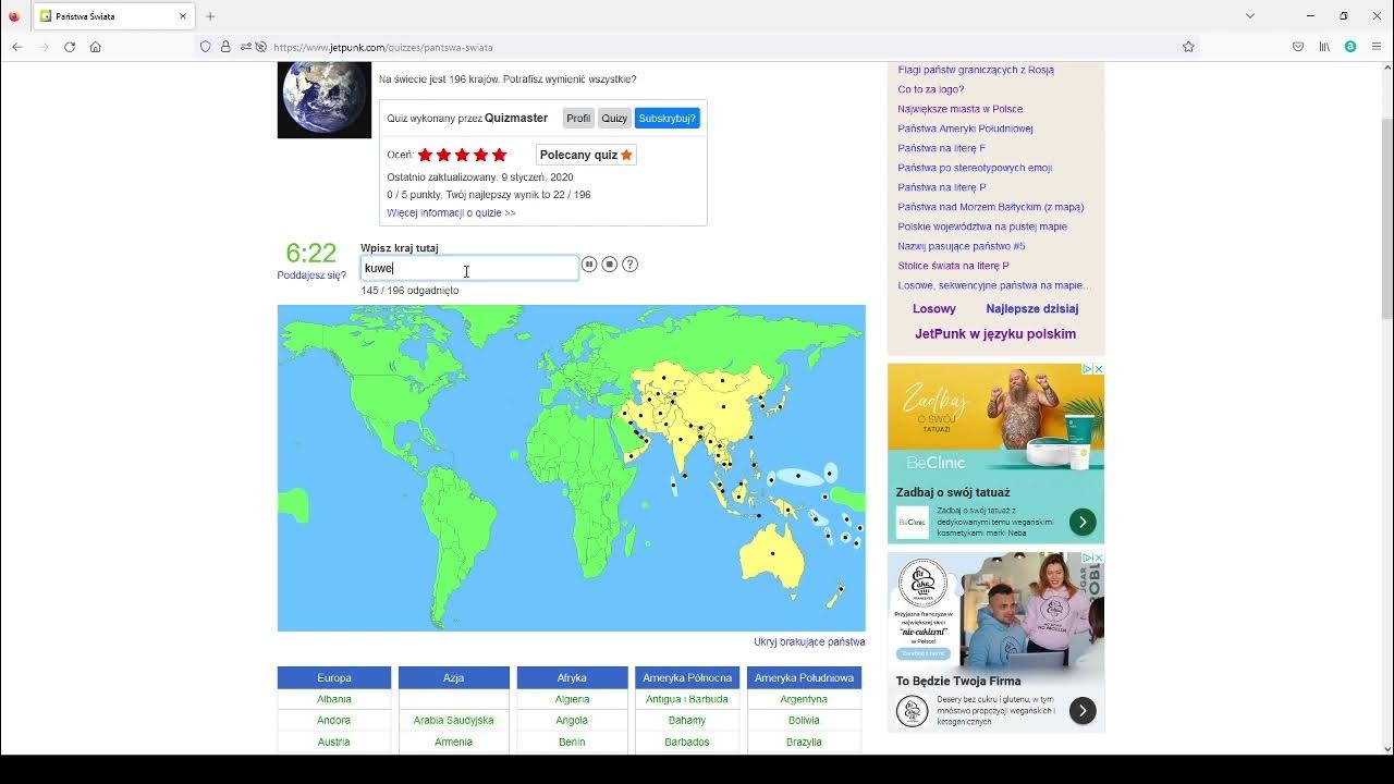 ile znam państw? Quiz Jetpunk YouTube