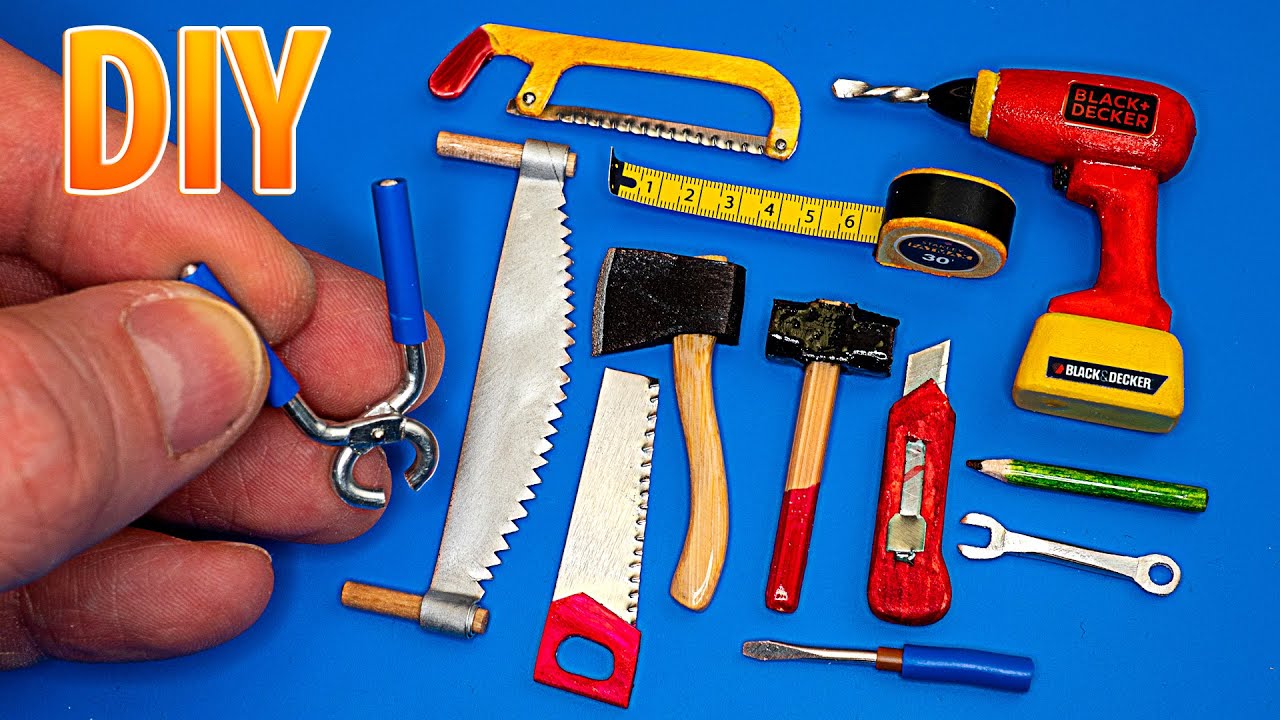 Miniature Tool Box With Tools. Mini Tools Set of 8 for Dollhouse