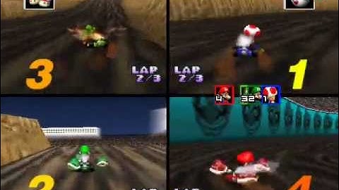 Mario Kart 64 Netplay: Wario Stadium 4 player race