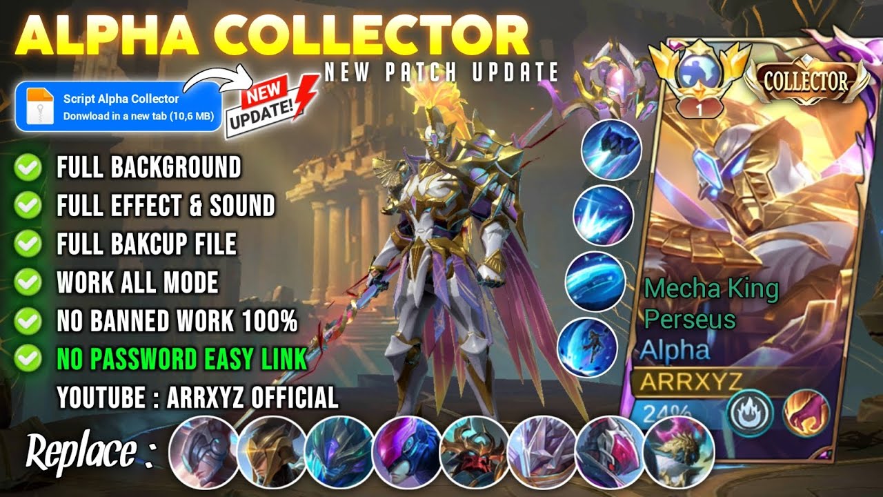 Script Skin Alpha Collector Mecha King Perseus No Password | Full Effect, Sound | New Patch