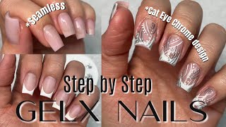 STEP BY STEP HOW TO APPLY GELX NAILS French Tip Cat Eye Chrome Nail Art