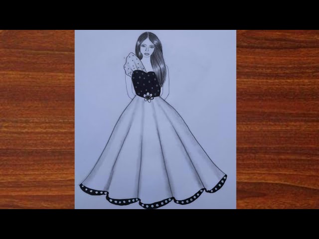 How to draw a girl with beautiful Gown(very easy)-step by step || pencil  sketch || Sadia Bilal - YouTube