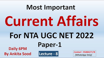 UGC NET Current Affairs 2022 | Current Affairs Most Important MCQ 2022 | NTA UGC NET Important MCQ