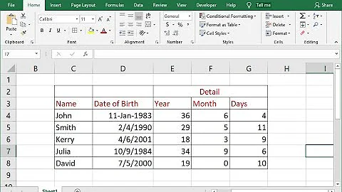 How to Calculate Age from Date of Birth in MS Excel (Year, Month, Day)