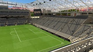 Rendered views of the pitch from different seats within banc
california stadium. 1. east-side seating 2. southeast corner 3. south
end 4. southwest co...