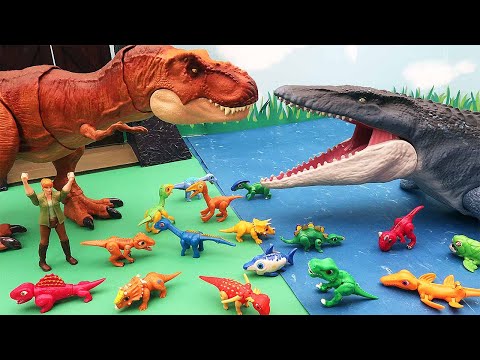 T.Rex VS Mosasaurus - Dinosaur Battle For Kids. Dinos Egg Hatching