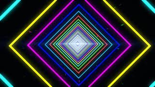 Neon Lights Tunnel Background. Futuristic Neon Glow Square Tunnel of Electric Laser Beams