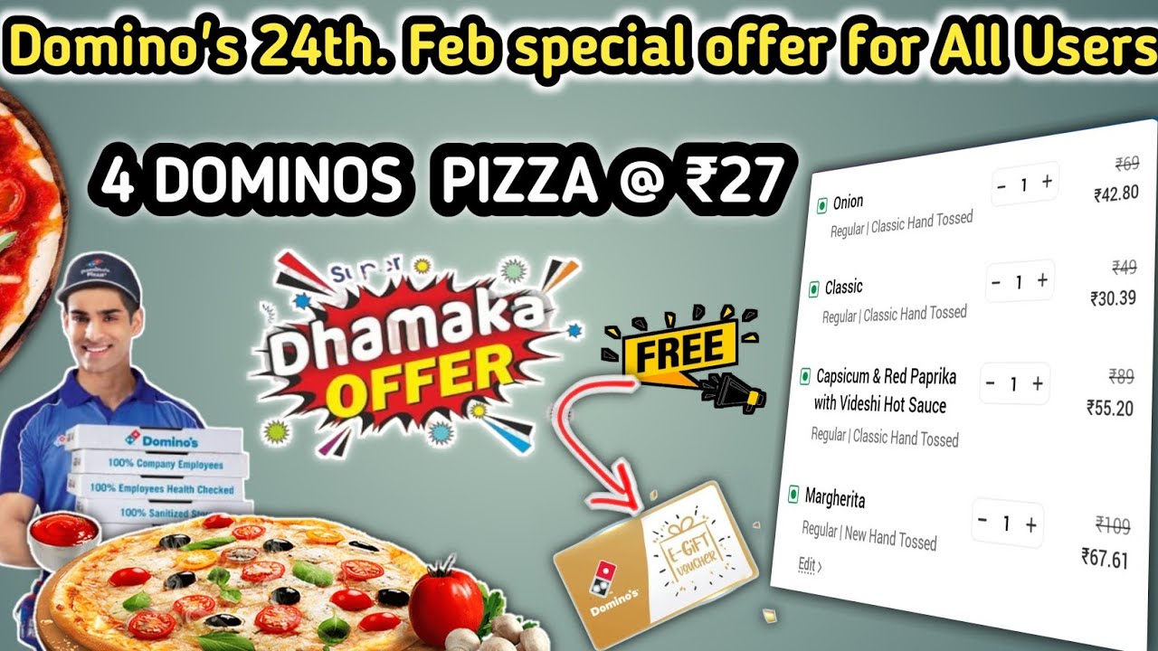 4 DOMINOS PIZZA ₹27🍕😋 मे|dominos coupon code today|Domino's offers|Domino's Pizza offer 2026|pizza
