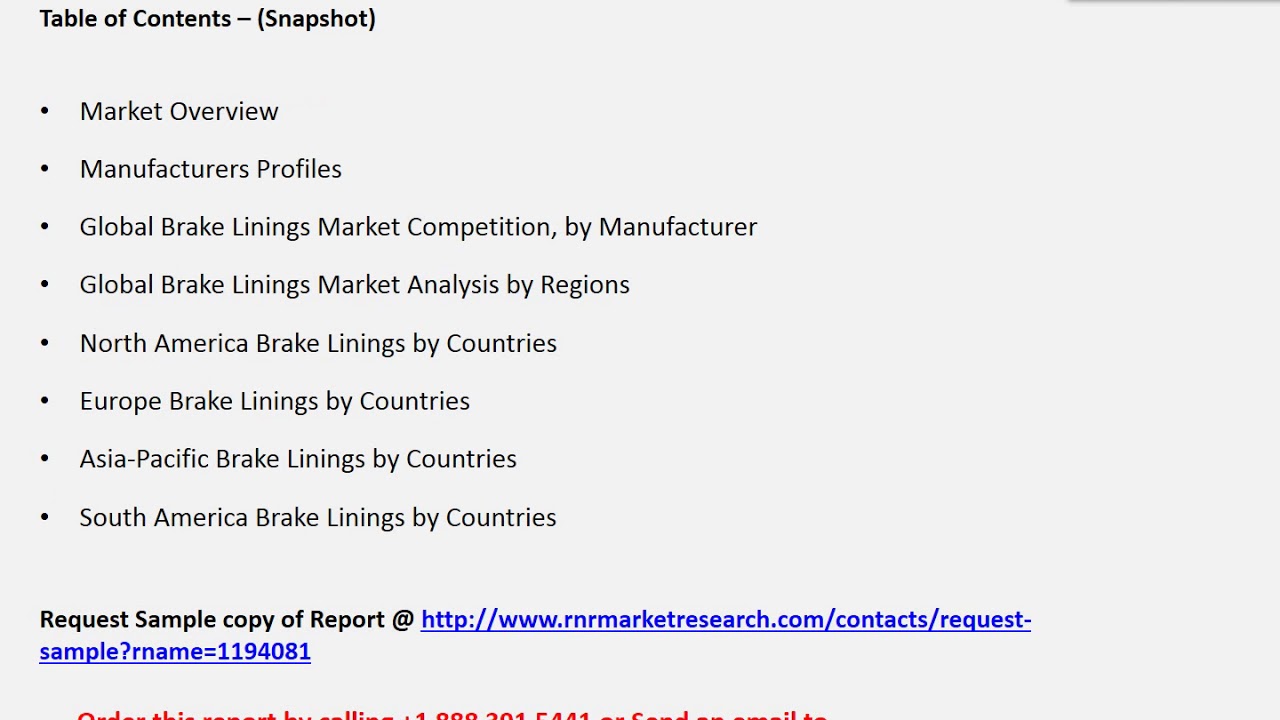 Global Brake Linings Market Trend and Analysis Report 2017-2022