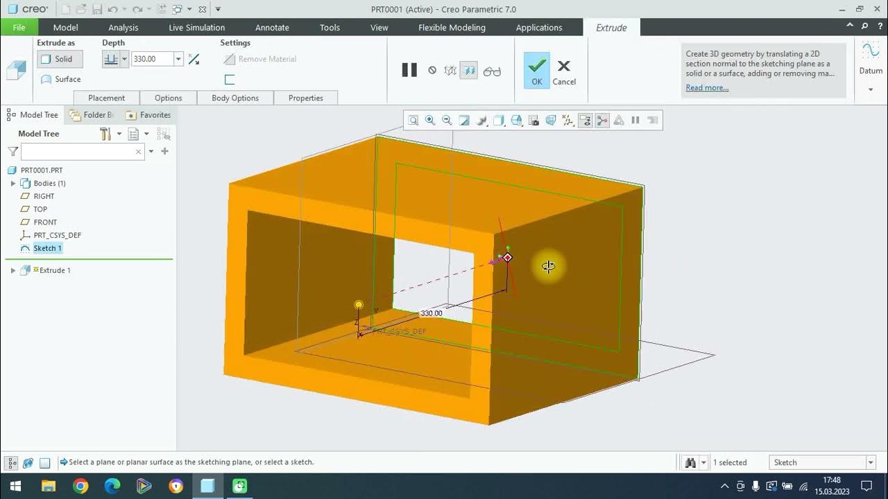 Creo 2B Çizim Komutları Plane, Project, Offset - YouTube