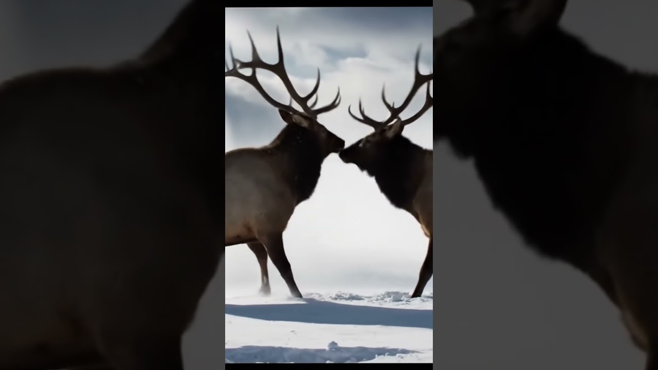 elk clash on the mountain peak
