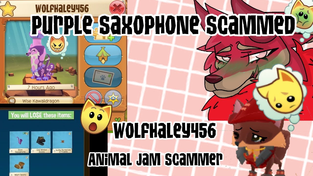 Purple saxophone scammed | animal jam | aj | scammer | wolfhaley456 | exposed | rares | saxophone |