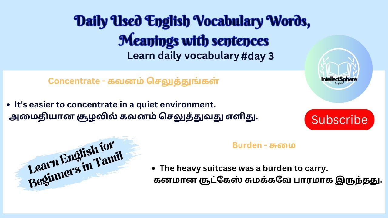 Learn English vocabulary with Tamil meaning