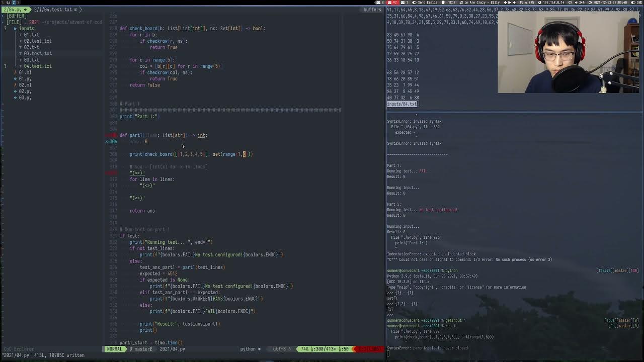 Advent of Code 2021 - Day 4 | Python (845*, 2325**) - YouTube