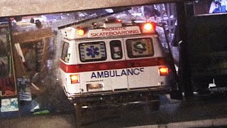 Ambulance Crash (BTS)
Around the year 2000 Walgreens bought the shopping center that we were in at the time. We were getting kicked out so I was like F&$k it, I’m driving the ambulance through the store front. There’s no law saying we cant break our own windows. At the time we were filming for our shop video “Chily” and I knew the building was getting bulldozed anyways. The cops weren’t happy with me but I just asked them “what’s the crime”. No one was harmed or arrested on this day. -Donny Ambulance Crash (BTS)