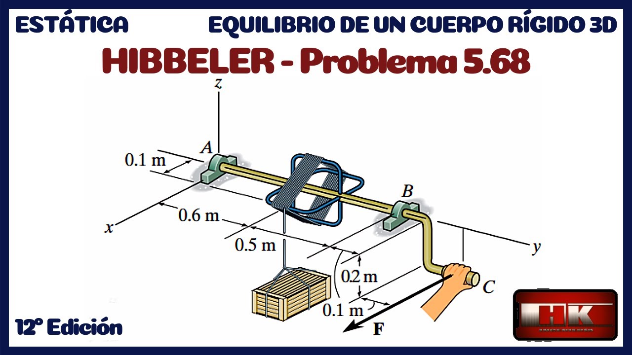 Problema 5.68. EQUILIBRIO DE UN CUERPO RIGIDO. ESTATICA Hibbeler 12 👇📚🆓