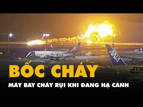 Khoảnh khắc máy bay A350 bị cháy rụi khi đang hạ cánh ở sân bay Haneda, Tokyo