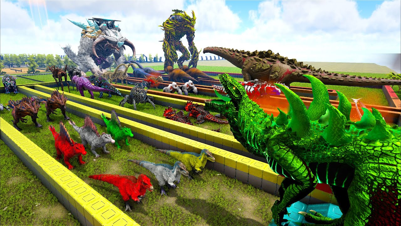T-REX DINOSAURS vs ARK ANIMALS - WHO CAN SURVIVE THE EPIC DEATHRUN? || ARK: Survival Evolved || DoDo