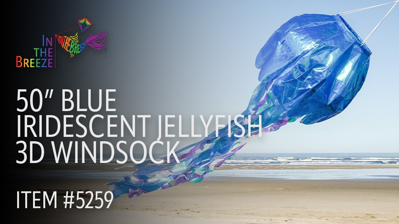 50-inch Blue Iridescent Jellyfish 3D Windsock | Wholesale Garden Décor | In the Breeze