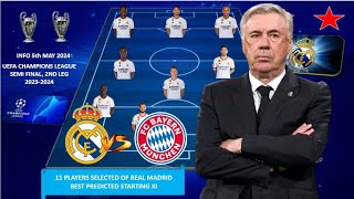 REAL MADRID VS BAYERN MUNICH ~ 11 PLAYERS SELECTED By ANCELOTTI Predicted XI UCL SEMI FINAL 2024