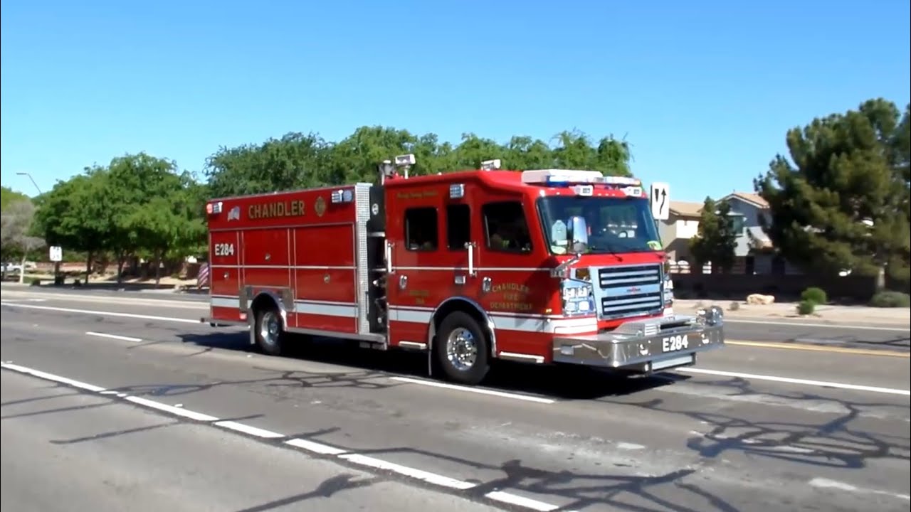 Chandler Fire & Medical Department Responding Code 3 With Q & Airhorn Into Queen Creek, Arizona