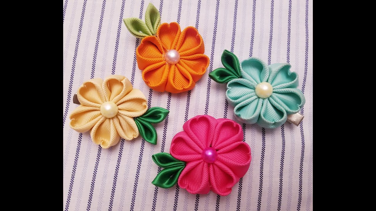 Flor de cinta gross 6 petalos / Kanzashi flower / diy / easy ribbon flower