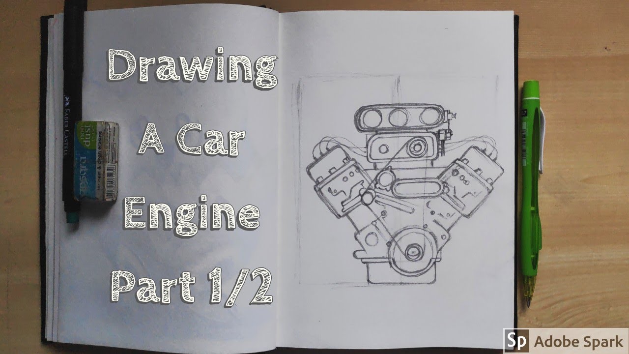 Detailed Drawing Turbo Engine Side View 215133 Vector Art at Vecteezy