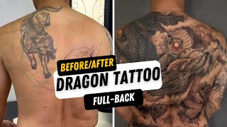 From Sketch to Ink - The Art of Coverup Tattoos - Dragon Tattoo Full Back by Trung Tadashi