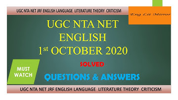 UGC NTA NET ENGLISH 1st OCTOBER 2020 QUESTION PAPER ANALYSIS ENGLISH literature Theory SET