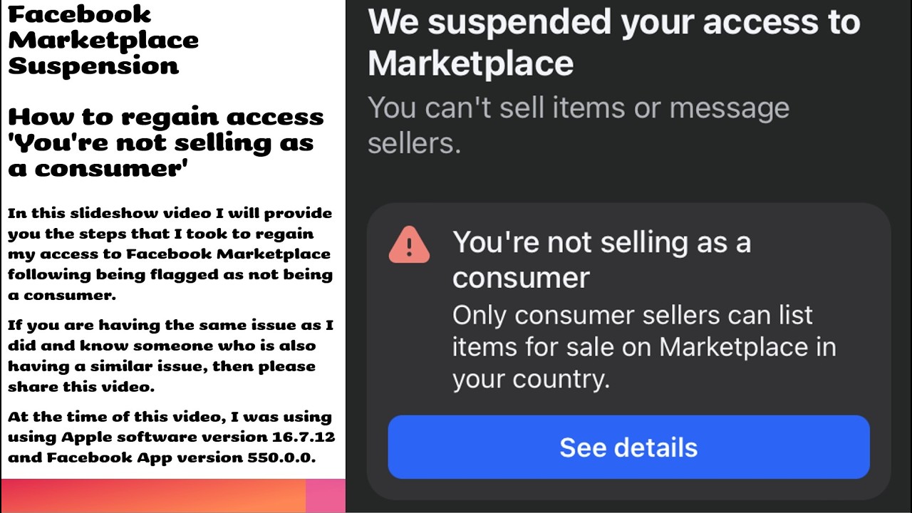 Facebook Marketplace Suspension - How to regain Access - 'You're not selling as a consumer' Message.