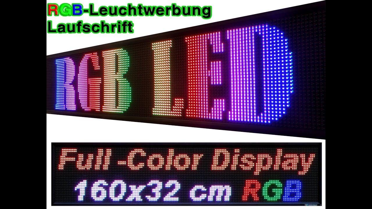 160x32 Full ColorOutdoor Display, Laufschrift, DIP LEDs P10 8500cd/m²  extrem hell 