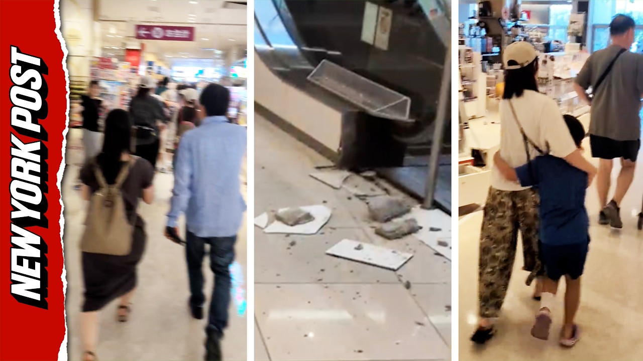 Shocked Shoppers Evacuate Collapsing Mall Following 7.1-Magnitude Earthquake in Japan