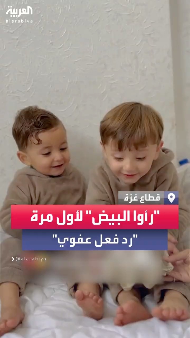 رد فعل عفوي لطفلين من غزة لحظة رؤيتهما البيض لأول مرة منذ اندلاع الحرب