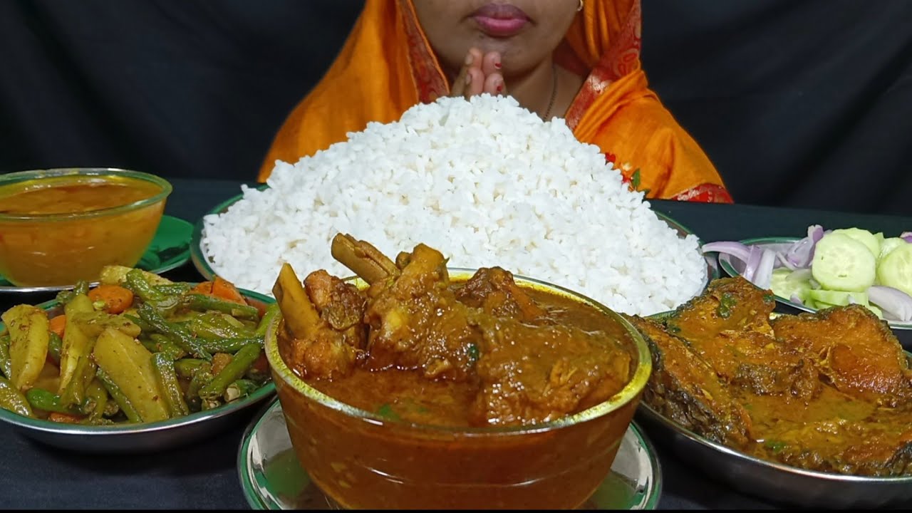 EATING SPICY 🔥 CHICKEN CURRY, FISH CURRY, SABJI, DAAL, WITH RICE // ASMR, MUKBANG, EATING SHOW