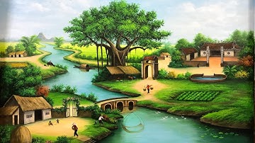 Tranh phong cảnh đồng quê. Cây đa bến nước sân đình. @tranhtuonghuongdo 0367162789