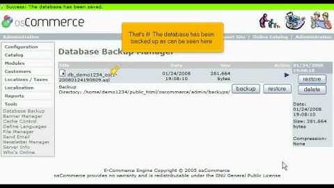 How to backup and restore your database in osCommerce