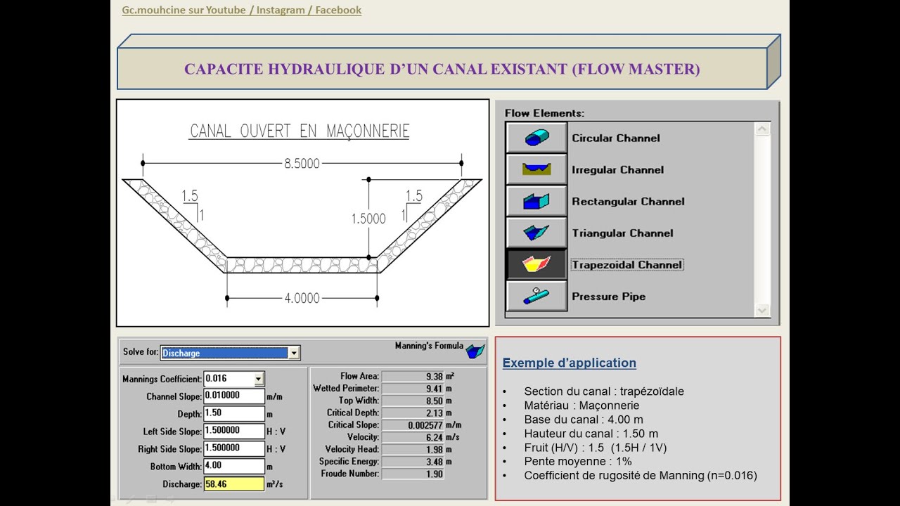 CAPACITÉ HYDRAULIQUE D’UN CANAL EXISTANT (FLOW MASTER) - YouTube
