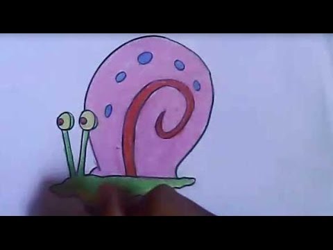 cara menggambar  untuk anak Gary Snail sahabat Spongebob 