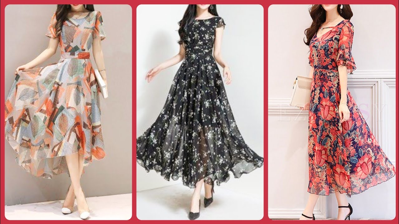 mesh printed chiffon aline hem maxi dresses/evening midi dress