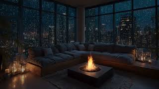 Rainy Night Comfort in City Apartment | Fireplace Sounds and Soft Urban Ambience for Deep Sleep screenshot 4