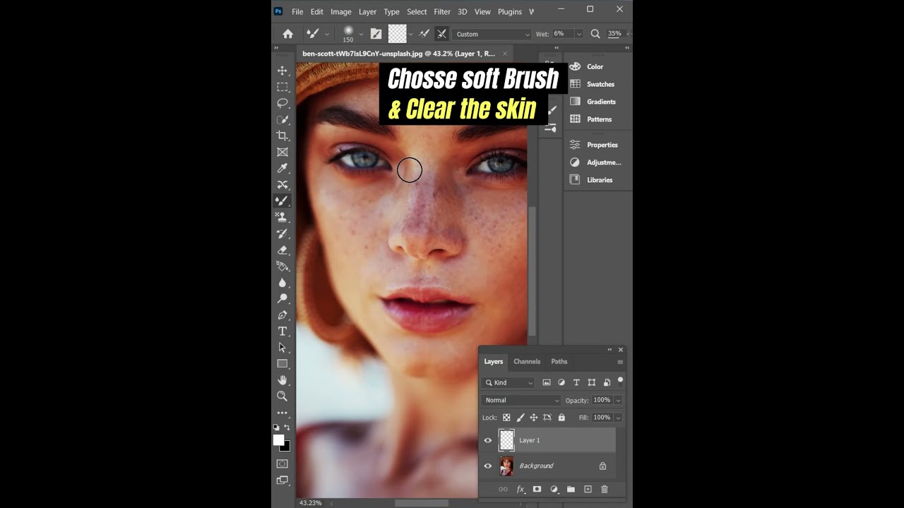 Face Retouching by using Mixer Brush Tool.  