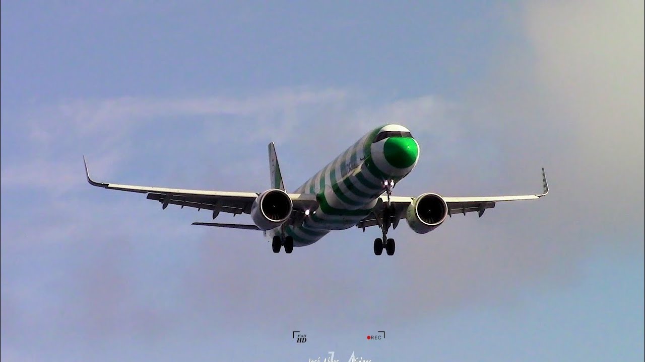 Airbus A321 Condor (Green Island Livery). Landing at Runway 23 at Madeira Airport. 