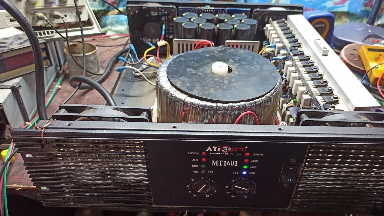 ATI Pro MT 1601 amplifier repairing and rms wattage testing with oscilloscope
