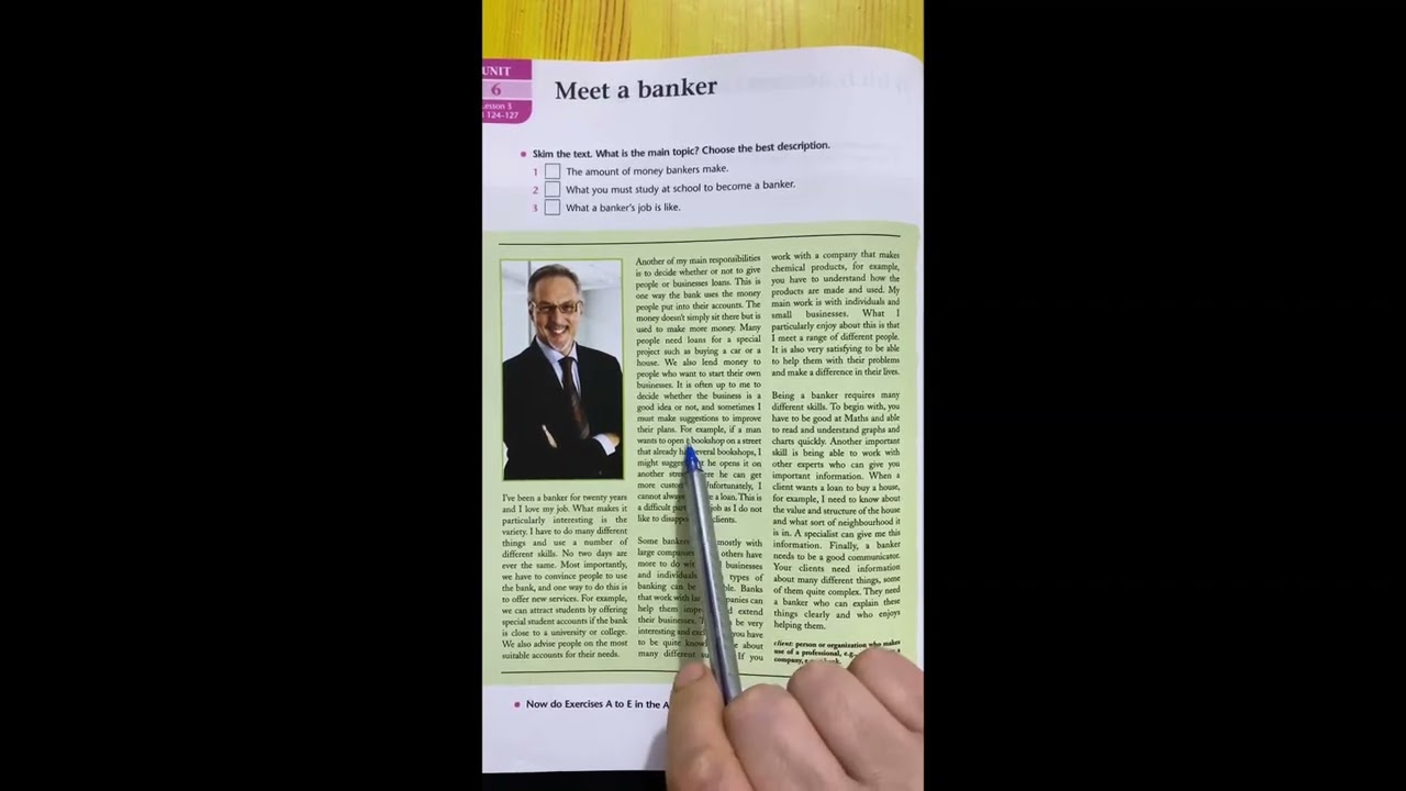 Meet a banker قطعة الدرس الأولى /الوحده السادسه