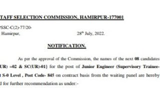 hpssc Junior Engineer Supervisory Trainee- Civil  S-0 Level Post Code- 845 waiting result | hpssc |