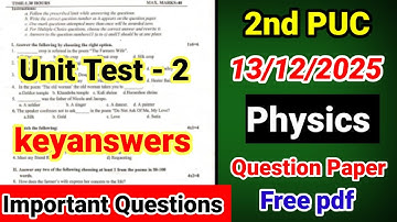 2nd PUC Physics Unit Test 2 Question Paper 2025 with answers kseab